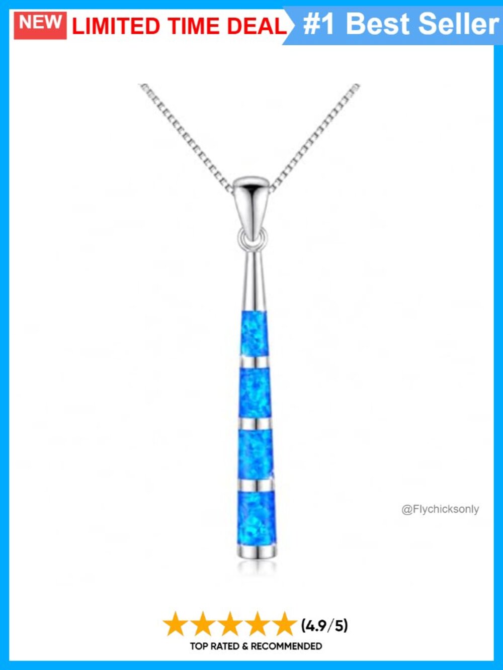Blue Opal Bar Pendant Necklace Silver-Tone Coastal Style Adjustable Chain